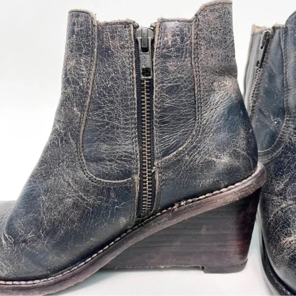 Bed Stu Dark Brown Distressed Leather Wedge Ankle Boots - Picture 4 of 9